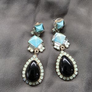 Chic Turquoise and Black Teardrop Earrings